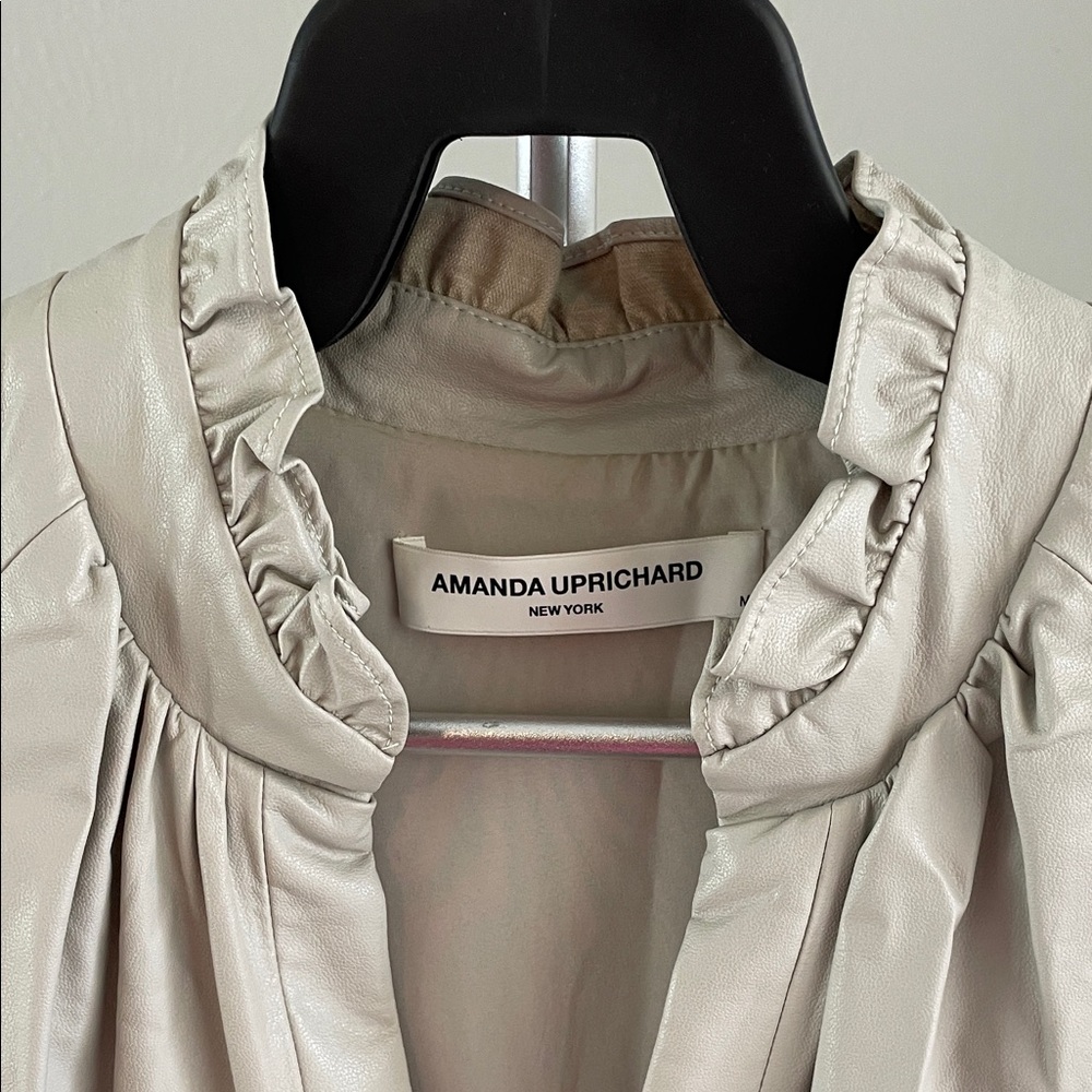 Amanda Uprichard Sleeveless Tiered Dress in Light Grey/Beige Faux Leather - Picture 3 of 5